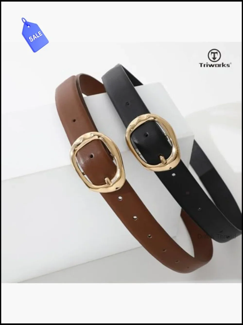 2 Pack Faux Leather Belts with Gold Liquid Buckle - Stretchy Waist Belt for